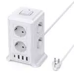 Regleta Enchufes USB 8 Tomas AC y 4 USB, Protección Sobretensión, Interruptor