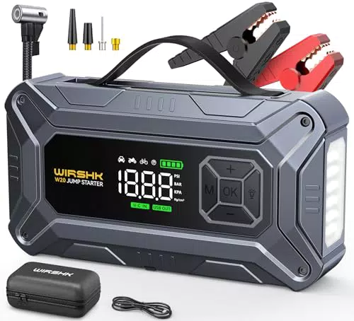 Wirshk Arrancador de Coche con Compresor de Aire 8000A 160PSI Pantalla LCD 12V