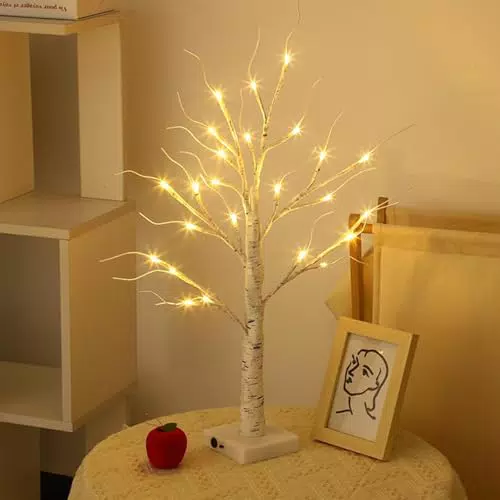 Árbol de Luces Abedul LED Decorativo Bonsai Artificial para Hogar Navidad y Bodas