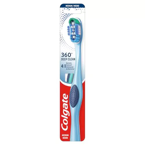 Colgate 360 Medio Cepillo de Dientes con Limpiador de Lengua y Mejillas