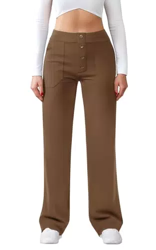Friptspyg Pantalones Mujer Cintura Alta Pierna Recta Anchos Casuales Trabajo Yoga
