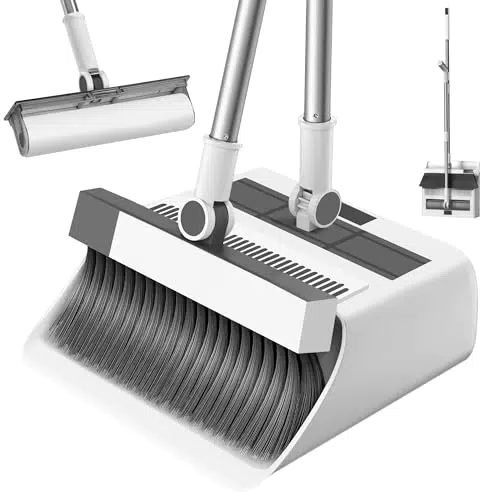 Jupplies Escoba y Recogedor Plegable 3 en 1 con Rodillo Quitapelos y Mango Telescópico