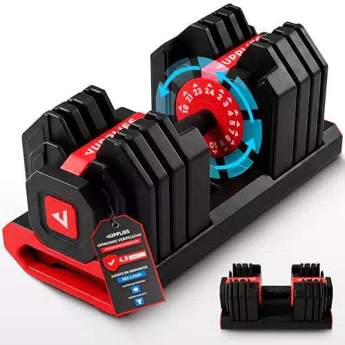 Jupplies Mancuerna Ajustable con Bloqueo de Seguridad y Base Antideslizante