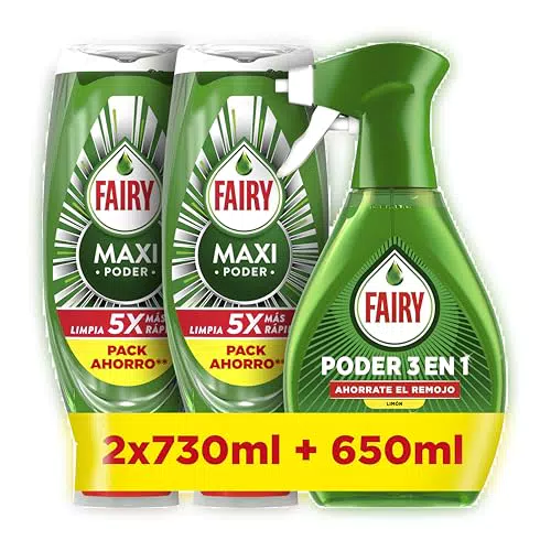 Fairy Maxi Poder Líquido Lavavajillas y Poder Sin Remojo Limón Spray