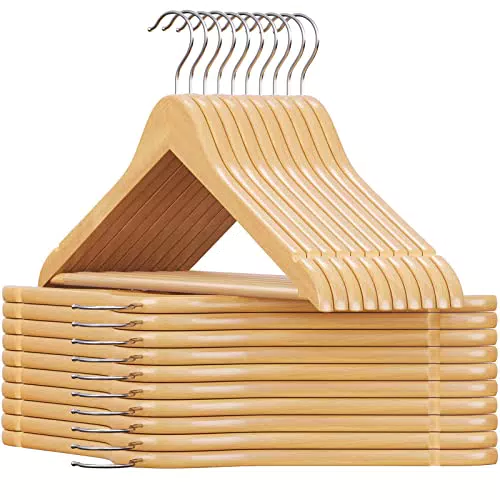 Songmics Percha de Madera con Ranuras, Barra Antideslizante y Gancho Giratorio para Ropa