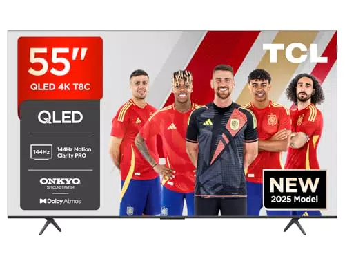 TCL 55T8C QLED 4K 144Hz Smart TV Google TV Dolby Vision Atmos FreeSync Voice Control