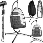Tectake Columpio Jardín Exterior Silla Colgante Plegable con Cojín Extragrueso