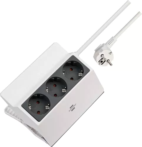 Brennenstuhl Regleta Enchufes 3 Tomas Fijación sin Taladros Cable 3m Protección Niños