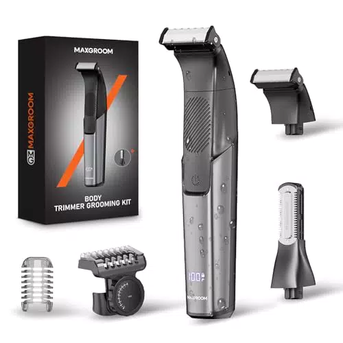 Maxgroom Afeitadora Corporal 2 en 1 para Hombre con Peine Ajustable y Pantalla LED