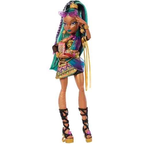 Monster High Nefera De Nile Muñeca Mumia Real con Accesorios y Escarabajo Mascota