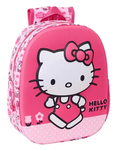 Safta Hello Kitty 3D Mochila Escolar Infantil Adaptable a Carro Resistente y Cómoda