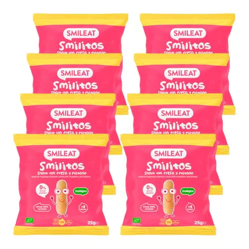Smileat Smilitos Snack Fresa y Plátano Merienda Saludable para Bebés Desde 8 Meses