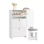 SoBuy FSR107-W Zapatero con Puerta y Taburete para Armario de Entrada