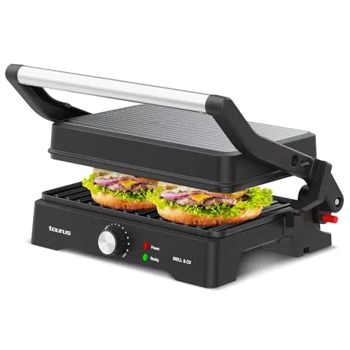 Taurus MyGrill Vintage Grill Eléctrico 1000W con Placas Antiadherentes 180º