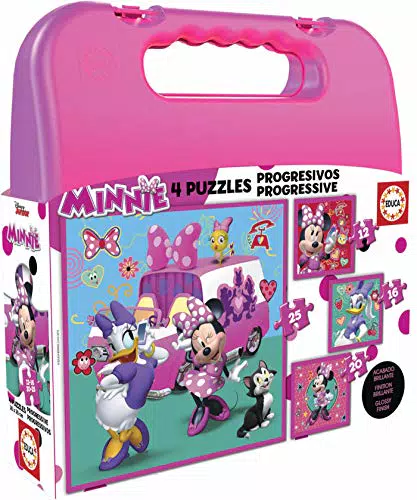 Puzzles Infantiles Minnie Ayudantes Felices - Maleta con Puzzles Progresivos