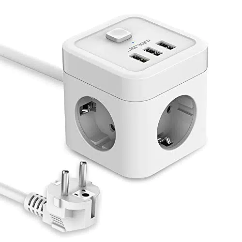 Jsver Cube Regleta Enchufe USB 3 Puertos y 3 Tomas 16A 3680W para Carga Múltiple