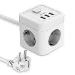 Jsver Cube Enchufe USB con 3 Puertos y 3 Tomas, Regleta Alargador Multiple