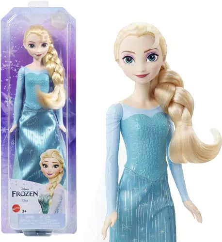 Mattel Frozen Elsa, muñeca patinadora con vestido y capa, regalo para +3 años.