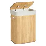 Songmics Cesto Ropa Sucia con Tapa de Bambú Plegable con Bolsa Extraíble
